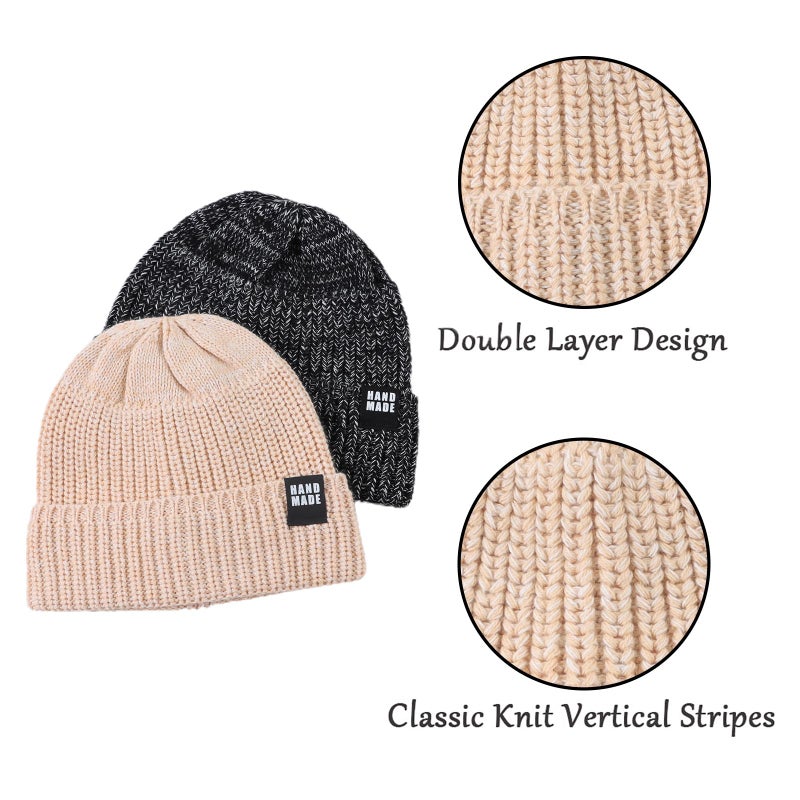JANGANNSA Simple Knitted Baby Beanie Hip-Hop Boys Winter Hat Toddler Kids Bonnet for Girl 0-5Y (Black+Khaki, L) - Image 4